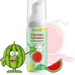 Kids Foam Toothpaste with Low Fluoride,Toddler Anti-Cavity Foaming Toothpaste Watermelon Flavor for U Shaped Toothbrush for Children Kids Ages 3 Plus 2.11(60ml) fl oz