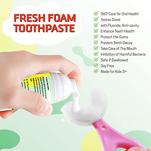 Kids Foam Toothpaste with Low Fluoride,Toddler Anti-Cavity Foaming Toothpaste Watermelon Flavor for U Shaped Toothbrush for Children Kids Ages 3 Plus 2.11(60ml) fl oz