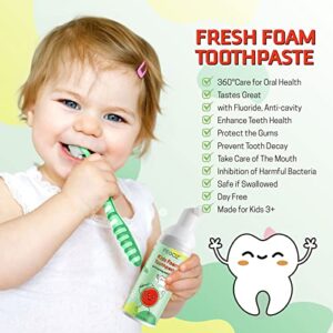 Kids Foam Toothpaste with Low Fluoride,Toddler Anti-Cavity Foaming Toothpaste Watermelon Flavor for U Shaped Toothbrush for Children Kids Ages 3 Plus 2.11(60ml) fl oz