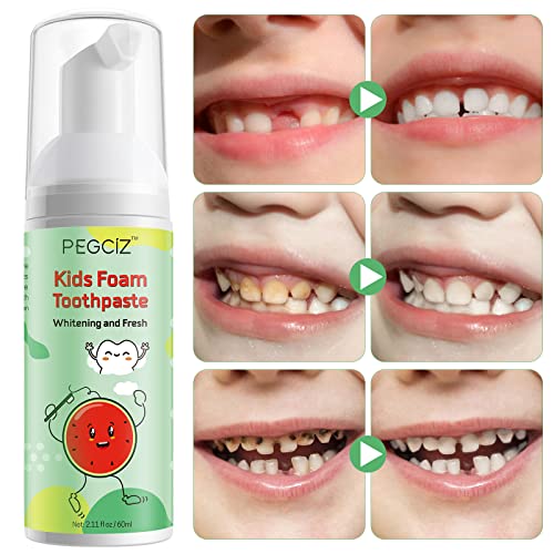 Kids Foam Toothpaste with Low Fluoride,Toddler Anti-Cavity Foaming Toothpaste Watermelon Flavor for U Shaped Toothbrush for Children Kids Ages 3 Plus 2.11(60ml) fl oz