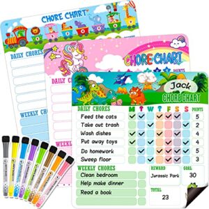3pcs magnetic dry erase chore chart for kids multiple kids with 8 colored markers, reward chart for kids responsibility behavior dry erase calendar whiteboard for fridge school home supplies