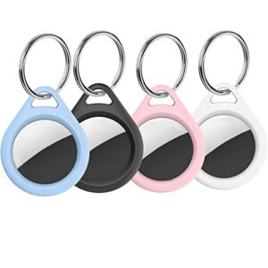 【4 pack】 sobrilli airtag holder with key ring,hard pc full cover case,anti-scratch, easy installation airtag case holder keychain airtag shockproof holder for luggage,keys, dog collar