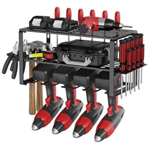 cwlotac power tool organizer - 3 layer wall mounted tool organizers and storage, drill holder wall mount, utility storage rack for cordless drill charging station screwdriver