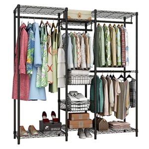 xiofio 6 tiers heavy duty clothes rack, metal clothing rack,clothing storage organizer,garment rack with basket,hanging adjustable garment rack,65.0" l x 15.7" w x 76.0" h,max load 800lbs,black