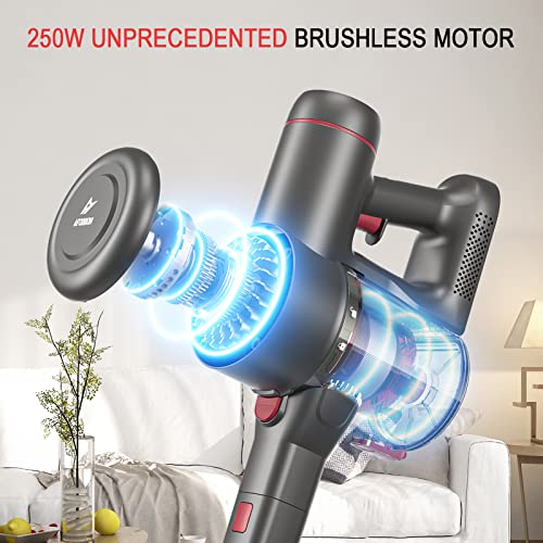 Afoddon Cordless Vacuum Cleaner, 250W 25000PA Powerful Stick Vacuum Cleaner with 2200mAh Battery 35Mins Runtime 6 in 1 Lightweight Vacuum Cleaner for Hardwood Carpet Pet Hair Car Cleaning A200