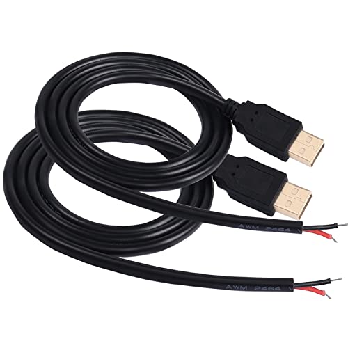 USB 2.0 Male Bare Cable Pigtail Open End Extension Cables 5V 3A Power Charge Wires DIY Connector Replacement Cable Cord 18AWG -2pcs (1M)