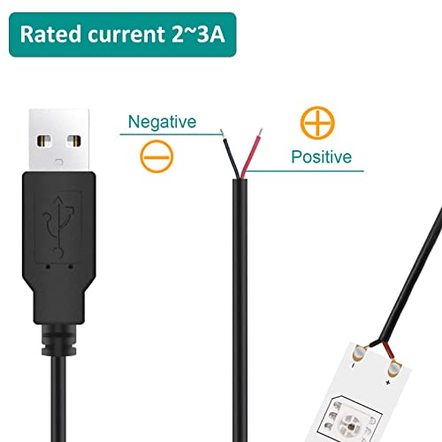 USB 2.0 Male Bare Cable Pigtail Open End Extension Cables 5V 3A Power Charge Wires DIY Connector Replacement Cable Cord 18AWG -2pcs (1M)