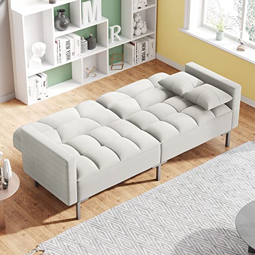 SOFTSEA 74'' Sofa Bed Sleeper Couches and Convertible Sofas, Couch Recliner Convertible Sofa Modern Adjustable Futon Couches Sofas Bed for Living Room Fold Up and Down Recliner Couch (White)