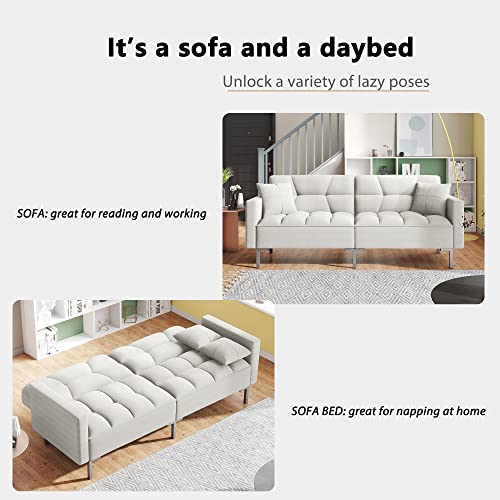 SOFTSEA 74'' Sofa Bed Sleeper Couches and Convertible Sofas, Couch Recliner Convertible Sofa Modern Adjustable Futon Couches Sofas Bed for Living Room Fold Up and Down Recliner Couch (White)