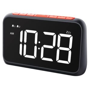 brapilot alarm clock for bedroom kids with usb charger, dual loud alarm, 2.1" tall led display, adjustable volume, dimmable, snooze,12/24h for deep sleepers home office - 6.1 x 1.5 x 3.6 inches