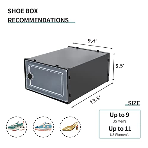 Hrrsaki 15 Pack Foldable Shoe Storage Boxes, Black Plastic Stackable Shoe Organizer Boxes with Front Opening Lids, Ventilation and Dust-proof, Shoe Container Boxes for Closet, Bedroom, Bathroom, Fit for Women/Men Size 9(13” x 9” x 5.5”)