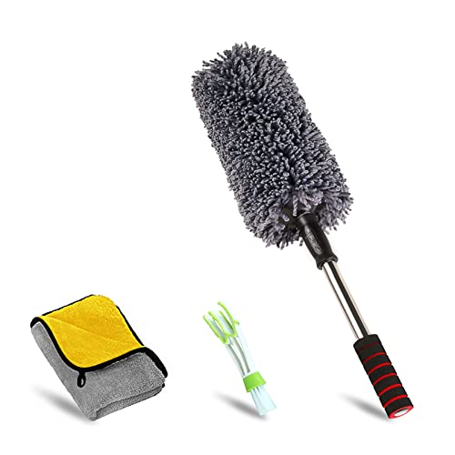 upra Effective Car Duster Kit Medium，Best Microfiber Multipurpose Duster,Interior &Exterior Cleaning Tools,Dashboard Detailing Brush,Scratch Lint Free,Pollen Removing,extendable Handle,Tuck,SUV,RV