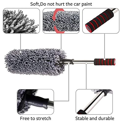 upra Effective Car Duster Kit Medium，Best Microfiber Multipurpose Duster,Interior &Exterior Cleaning Tools,Dashboard Detailing Brush,Scratch Lint Free,Pollen Removing,extendable Handle,Tuck,SUV,RV