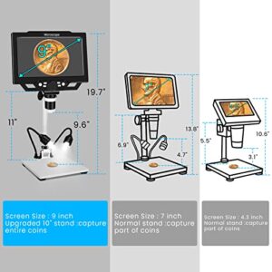 9 inch LCD Digital USB Microscope with 32G TF Card, Micsci 12MP Coin Microscope with Screen Handheld Video Camera, PC View,10" Stand,5000 mAh Rechargeable Battery,for Coins Soldering