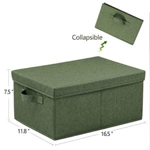 HOONEX Storage Bins with Lids for Organizing, Pack of 2, Storage Boxes with 2 Carrying Handles and Study Heavy Cardboard, 16.5" L x 11.8" W x 7.5" H for Toy, Shoes, Books, Clothes, Nursery, Olive