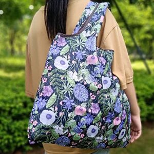 Fineget Reusable Foldable Large Shopping Grocery Tote Bag Portable Waterproof Durable Spare Tote for Women Travelling Camping Beach Picnic Laundry Yoga Duffel Bag Petunias Flowers Pattern