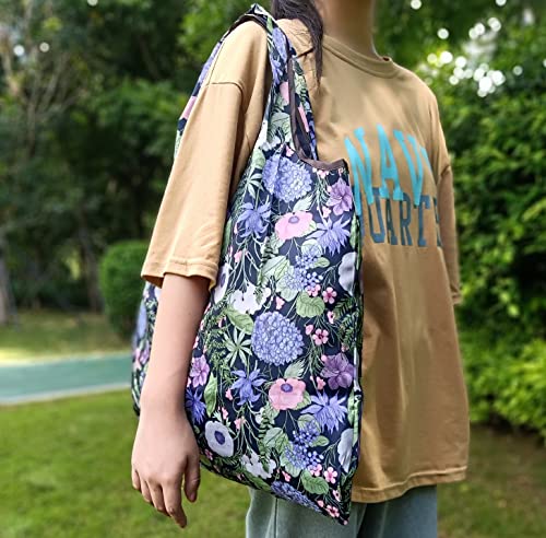 Fineget Reusable Foldable Large Shopping Grocery Tote Bag Portable Waterproof Durable Spare Tote for Women Travelling Camping Beach Picnic Laundry Yoga Duffel Bag Petunias Flowers Pattern