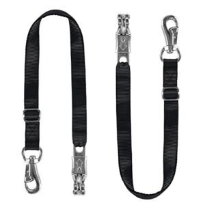 trailer tie for horse haulage, cross tie with adjustable nylon straps with panic snap and bull snap fixed eye equestrian equipment black, aadjustable from 28" to 46"