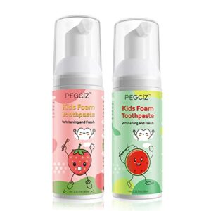 foam toothpaste kids, toddler anti-cavity with low fluoride baking soda toothpaste, 360ºcare for mouth, for kids age for 3 and up, strawberry & watermelon fruity mix pack