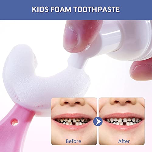 Foam Toothpaste Kids, Toddler Anti-Cavity with Low Fluoride Baking Soda Toothpaste, 360ºCare for Mouth, for Kids Age for 3 and Up, Strawberry & Watermelon Fruity Mix Pack