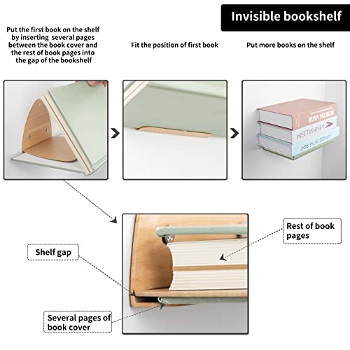 Bazasax Invisible Floating Bookshelves, Floating Bookshelf for Wall, Heavy Duty Book Organizer, Metal Rustproof Hanging Book Shelves, Wall Mounted Book Shelf for Bedroom Bathroom Kitchen