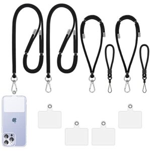 universal phone lanyard, 2× crossbody cell phone lanyard, 2× adjustable wrist strap, 2× finger strap, 4× phone patch compatible with most mobile phone(black)