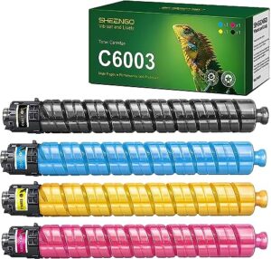 sheengo high yield compatible mp c6003 toner cartridge up to 33,000 pages replacement for ricoh mp c6003 mp c4503 mp c5503 841849 841851 841852 841850 (1 black, 1 cyan, 1 magenta, 1 yellow, 4-pack)