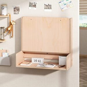 Foldable Wall Desk,Wooden Wall Computer Desk with Adjustable Shelves, Wall Mounted Folding Table with Storage for Small Spaces, Space Saving Floating Corner Desk, Wall Table(White)