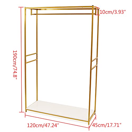 75"Retail Gold Clothing Racks with Shelves,Boutiques Garment Rack Wedding Dress Display Rack Metal Clothes Rack Heavy Duty Commercial Floor Standing Closet Hanging Rod Shoes Bag Clothes Organizer