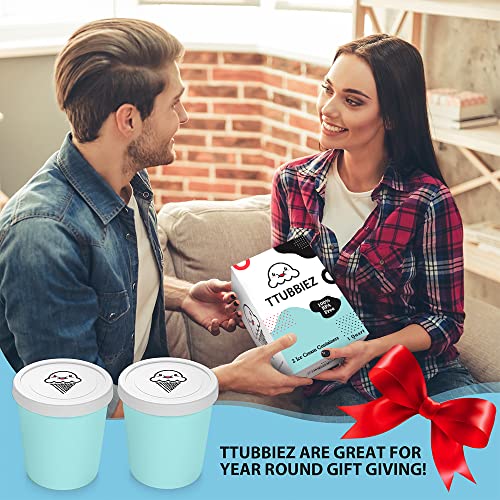 TTUBBIEZ Ice Cream Containers (2 Pack - 1 Quart Each), Ice Cream Containers for Homemade Ice Cream, Ice Cream Storage Containers for Freezer, 1 Quart Freezer Containers for Ice Cream Storage - Mint Chip