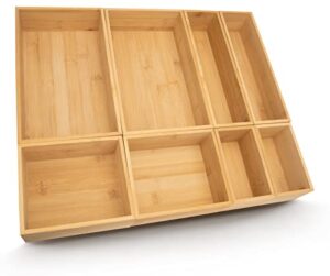 koohoamz 8 pcs bamboo drawer organizer storage box, bin set - multi-use bamboo drawer organizer storage boxes for kitchen utensils, bathroom, office desk, makeup(8 boxes)