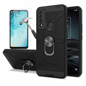 i vikkly case for tcl 20 xe (xe version only) case 2021,with hd screen protector, military-grade hybrid dual layer shockproof case with 360° rotatable ring kickstand fit magnetic car mount (black)