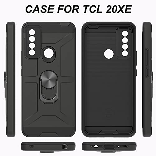 I VIKKLY Case for TCL 20 XE (XE Version Only) Case 2021,with HD Screen Protector, Military-Grade Hybrid Dual Layer Shockproof Case with 360° Rotatable Ring Kickstand Fit Magnetic Car Mount (Black)