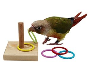 yanqin parrot trick training toys, bird tabletop toys, training stacking color ring toys sets for small and medium birds parrots budgie cockatiel parakeet (with 6 rings)