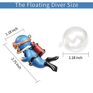 MUNLIT Floating Fish Tank Decorations — Freshwater Blue Fat Diver, Funny Device Fish Tank Accessories, Small Cartoon Aquarium Ornament and Toy, Great for Freshwater Tanks (Blue Fat Diver)