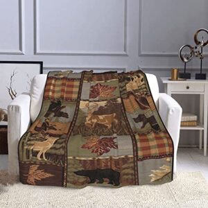Country Style Rustic Cabin Wildlife Ultra-Soft Micro Fleece Throw Blanket,Lodge Bear Moose Deer,Custom Warm Lightweight Blanket for Couch Bed Living Room Bedroom Sofa 80"x60"