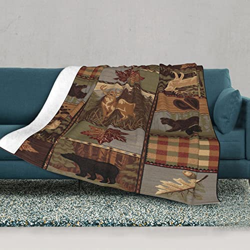 Country Style Rustic Cabin Wildlife Ultra-Soft Micro Fleece Throw Blanket,Lodge Bear Moose Deer,Custom Warm Lightweight Blanket for Couch Bed Living Room Bedroom Sofa 80"x60"