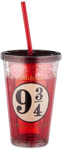 silver buffalo harry potter hogwarts express plastic snow globe cold cup w/lid and straw, 14 ounces