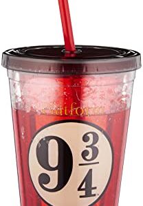 Silver Buffalo Harry Potter Hogwarts Express Plastic Snow Globe Cold Cup w/Lid and Straw, 14 Ounces