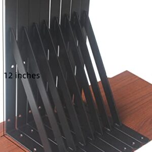 12 Pack L12" x H 8" Black Heavy Duty Shelf Brackets with Screws Metal Shelf Brackets Shelf Support Angle Brackets for Shelves L Brackets Heavy Duty Floating Shelf Brackets