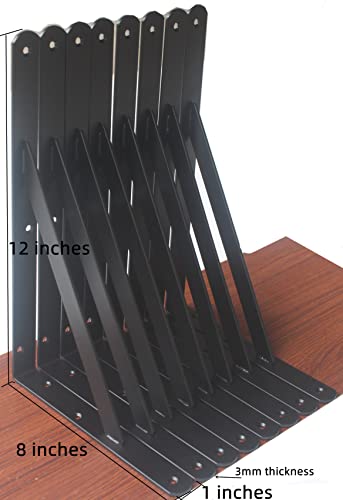 12 Pack L12" x H 8" Black Heavy Duty Shelf Brackets with Screws Metal Shelf Brackets Shelf Support Angle Brackets for Shelves L Brackets Heavy Duty Floating Shelf Brackets