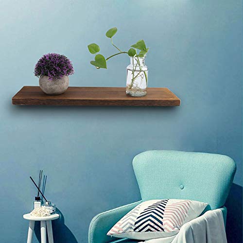 Floating Shelves, Brown Creative Living Room One Word Partition Simple Bedroom Hanging Decorative Shelf TV Background Bookshelf Wall Mounted Invisible Brackets for Bathroom Kitchen Decor(50*14*2cm)