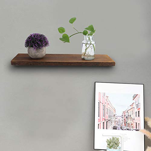 Floating Shelves, Brown Creative Living Room One Word Partition Simple Bedroom Hanging Decorative Shelf TV Background Bookshelf Wall Mounted Invisible Brackets for Bathroom Kitchen Decor(50*14*2cm)