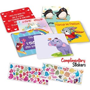 50 Different Design Cards Lunch Notes for Kids, with 20 sheets of Complimentary Puffy Stickers, Lunch Box Notes for Kids Unique Designs, Lunch Box Notes for Boys and Girls, Kids Affirmation Cards