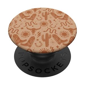 cowboy western boho cactus pattern warm earth tones popsockets swappable popgrip