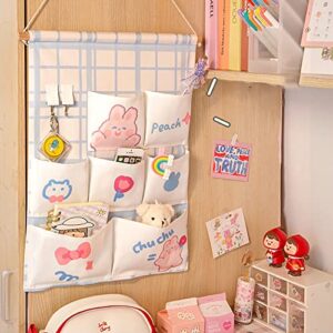 AONUOWE Japanese Cartoon Room Decor Cute Aesthetic Pastel Accessories for Room Decor Kawaii Wall Organizer Hanging Shelves (7 Pockets, Pink)