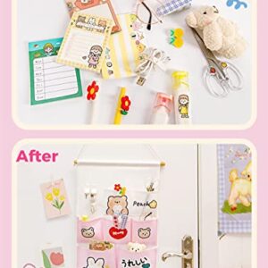 AONUOWE Japanese Cartoon Room Decor Cute Aesthetic Pastel Accessories for Room Decor Kawaii Wall Organizer Hanging Shelves (7 Pockets, Pink)