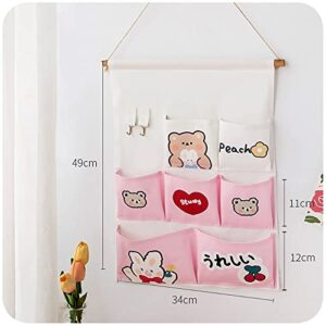 AONUOWE Japanese Cartoon Room Decor Cute Aesthetic Pastel Accessories for Room Decor Kawaii Wall Organizer Hanging Shelves (7 Pockets, Pink)