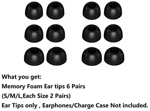 Memory Foam Ear Tips Noise Canceling Foam Eartips Ear Plug Ear Tip Gels Compatible with Beats Studio Buds/Beat Fit Pro, [Fit in Case],L/M/S 3 Size 6 Pairs,Black (Foampsb6p)