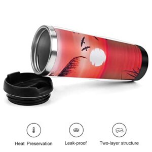 Oyihfvs Tropical Palm Tree Bird Sun Stainless Steel Water Bottle, Leak-Proof Hot Cold Insulated Travel Mug, Double Walled with Handle Thermo Cup Bottle 13 Oz